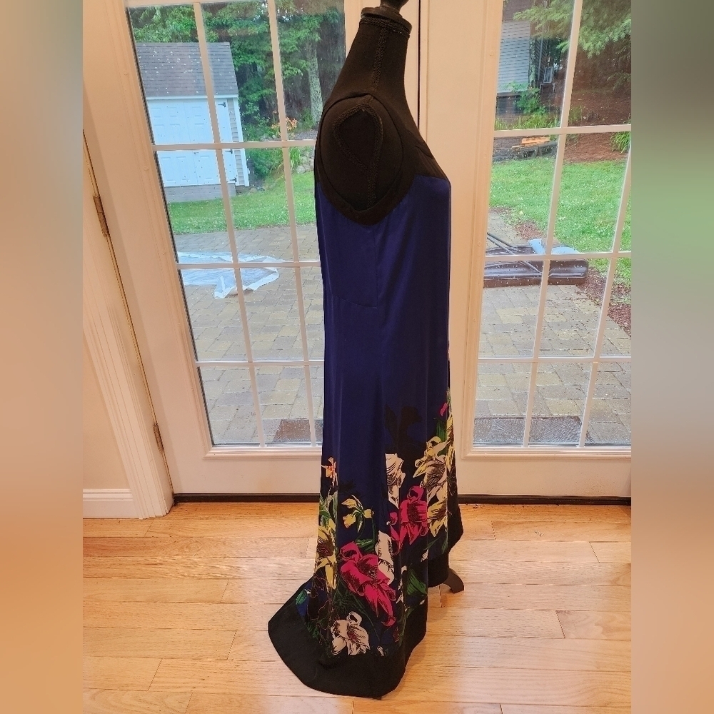 DKNY Blue Floral Print Sleeveless High/Low Hem A-Line Dress Size Small - Picture 4 of 13